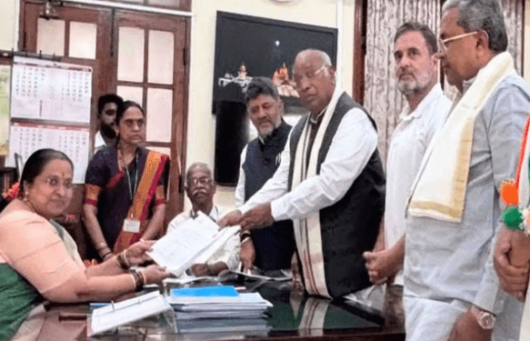 ರಾಜ್ಯಸಭೆ ಕಣಕ್ಕೆ ಮಲ್ಲಿಕಾರ್ಜುನ ಖರ್ಗೆ ಎಂಟ್ರಿ – ರಾಹುಲ್ ಗಾಂಧಿ, ಡಿಕೆಶಿ ಸಮ್ಮುಖದಲ್ಲಿ ನಾಮಪತ್ರ ಸಲ್ಲಿಕೆ