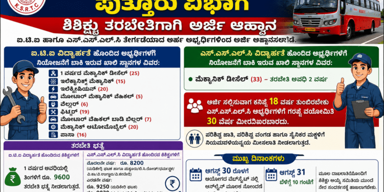 ಕೆ.ಎಸ್.ಆರ್.ಟಿ.ಸಿ: ಶಿಶಿಕ್ಷು ತರಬೇತಿಗೆ ಅರ್ಜಿ ಆಹ್ವಾನ